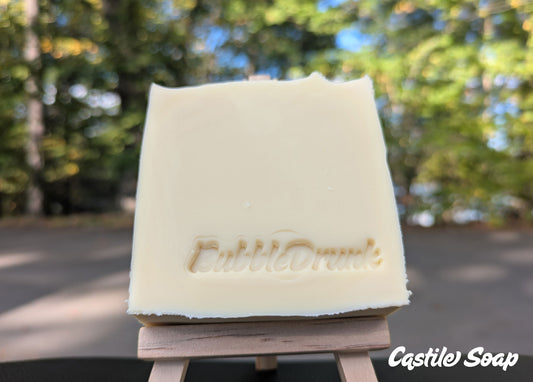 A bar of vegan friendly, fragrance free Castile Soap made with 100% Olive Oil