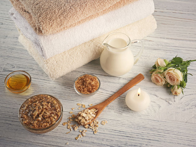 The ingredients to make an Oatmeal and Honey body scrub