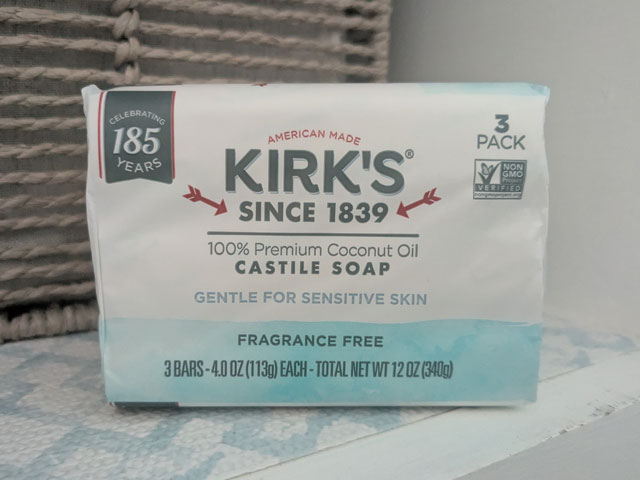 A three pack of Kirk's Castile Soap bars